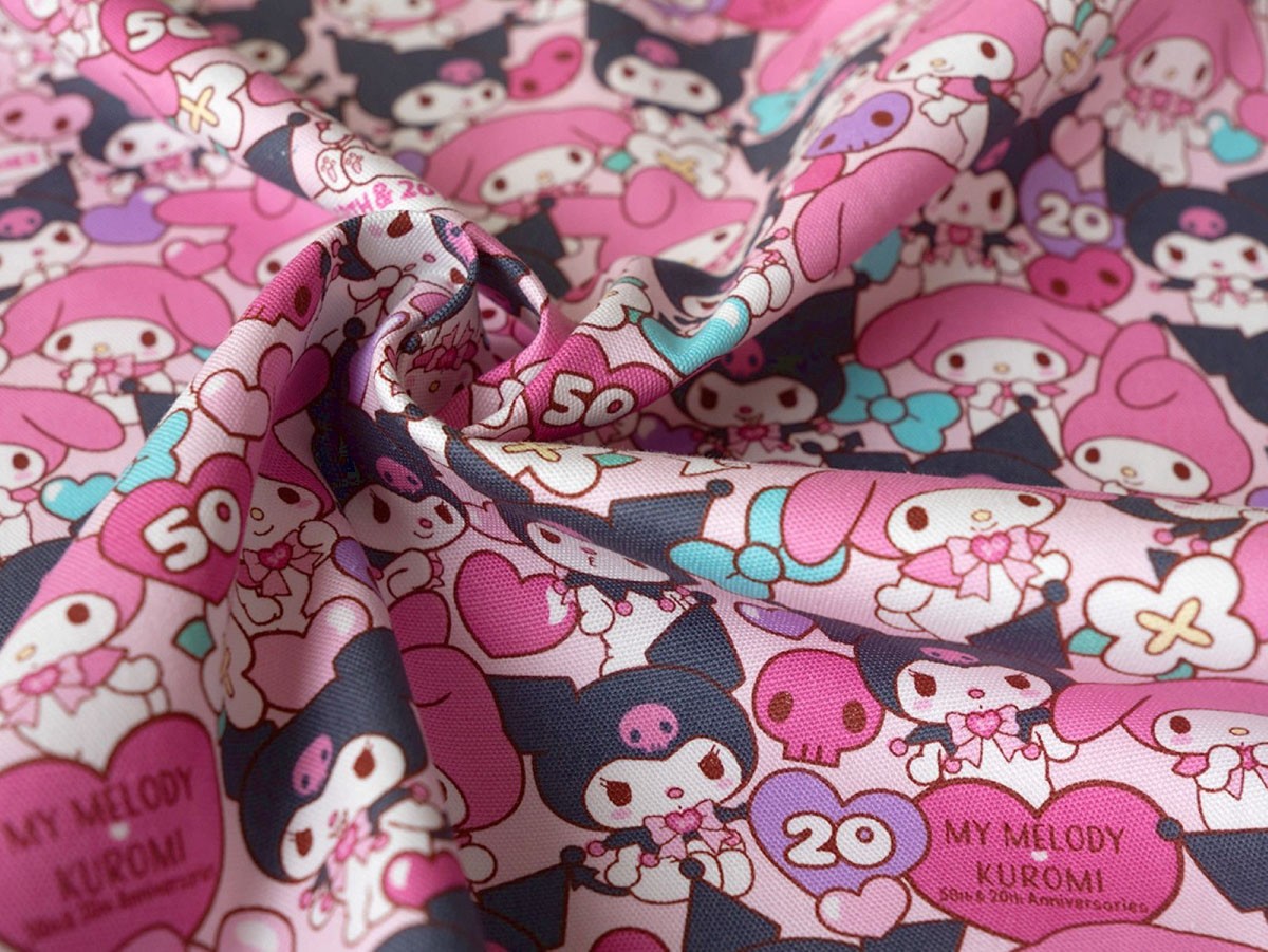 マイメロ クロミ キルティング 生地 キルティング生地　サンリオ　クロミ・マイメロディ・ピアノちゃん　パープル系　生地巾110×丈53cm　新品未使用品　入園＊入学準備