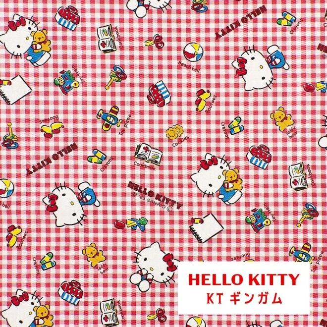 ハローキティ ギンガムチェック オックス生地  布 『KTギンガム』