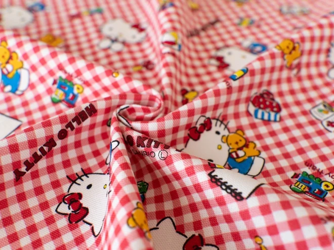ハローキティ ギンガムチェック オックス生地  布 『KTギンガム』