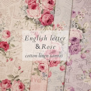 綿麻キャンバス 生地 『 English letter＆Rose 』【30cm以上10cm単位】
