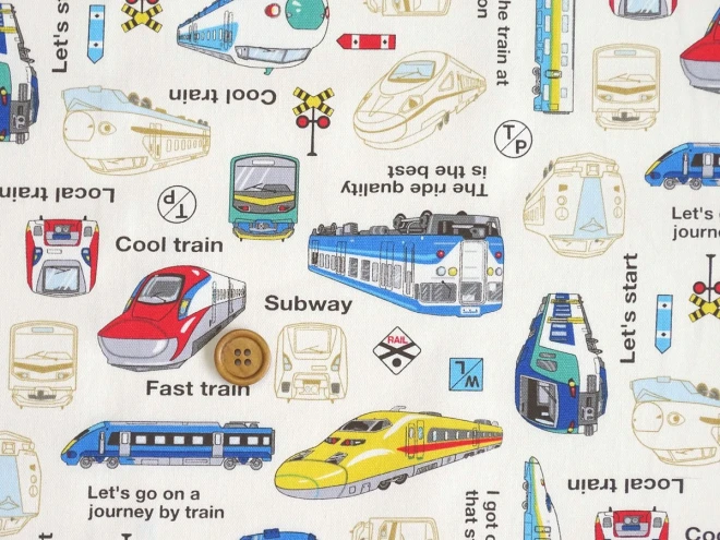 電車柄 オックスプリント『電車図鑑』地下鉄 新幹線