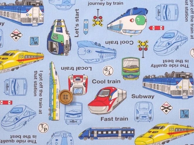 電車柄 オックスプリント『電車図鑑』地下鉄 新幹線