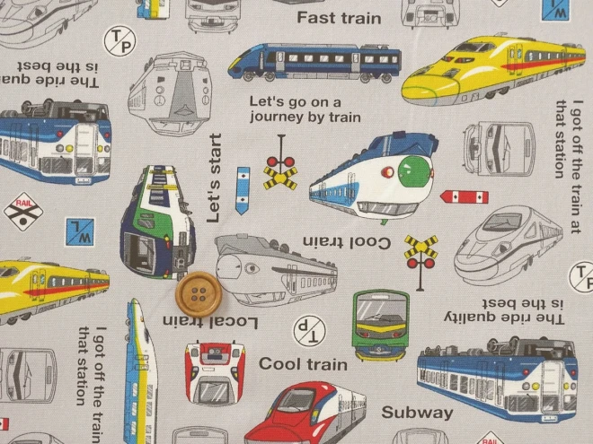 電車柄 オックスプリント『電車図鑑』地下鉄 新幹線