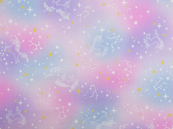 ゆめかわ オックスプリント生地『ユニコーンと星座』