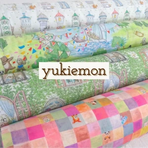 ユキエモン 生地【yukiemon】ユキエモン　キューブキャンディ　メダリスト　ルームメイト　ファニーハウス　綿ローン【30cm以上10cm単位】約108cm巾/コットン/綿ローン/ユキエモン/松浦由起江/ブラウス/ワンピース/小物/大人/キッズ/ハンドメイド/生地/布/日本製