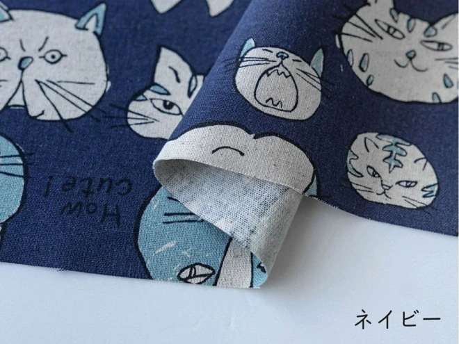 手書き風の猫柄 綿麻キャンバス 生地 『Lovely cat』