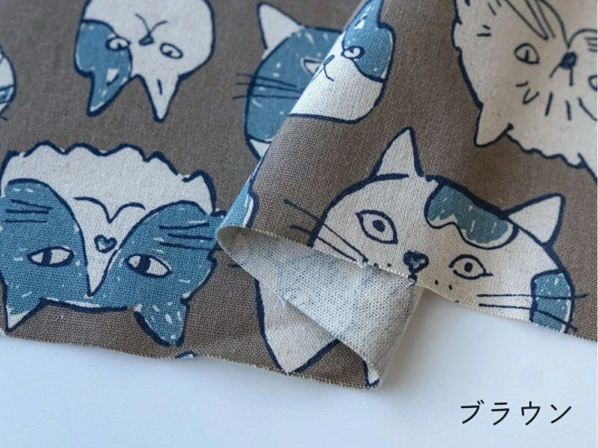 手書き風の猫柄 綿麻キャンバス 生地 『Lovely cat』